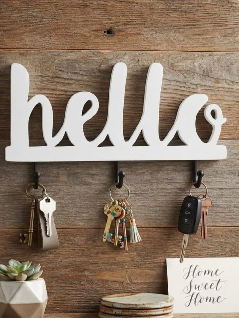 Farmhouse Wooden Key Chain Rack - Picture 2 of 2